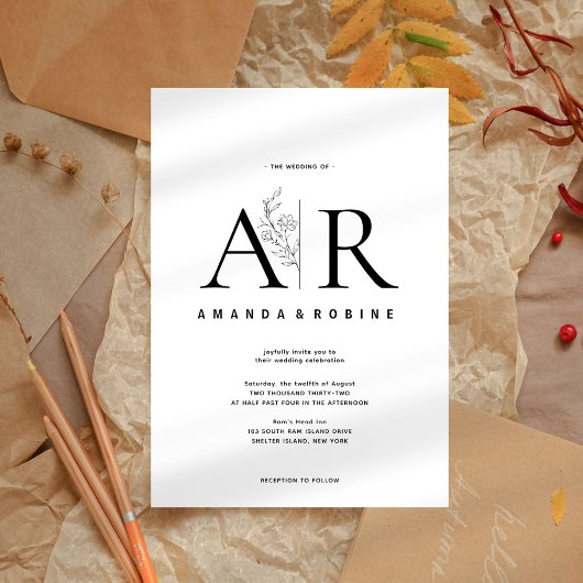 Faire-part de mariage des initiales minimes modern