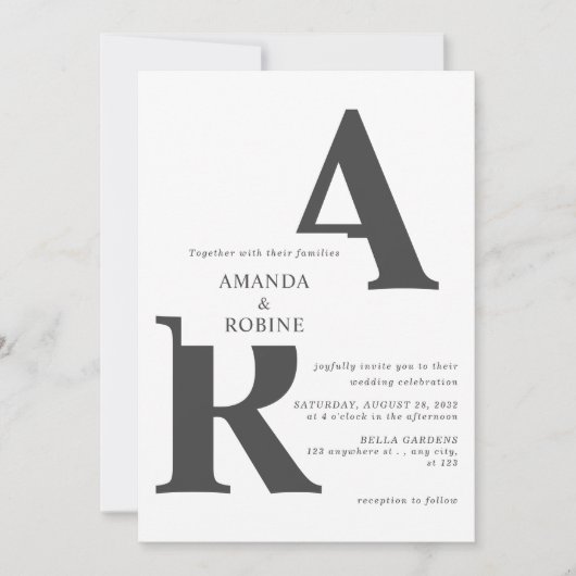 Faire-part de mariage des initiales minimes modern (Devant)