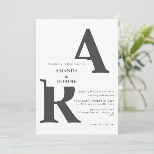 Faire-part de mariage des initiales minimes modern (Debout devant)