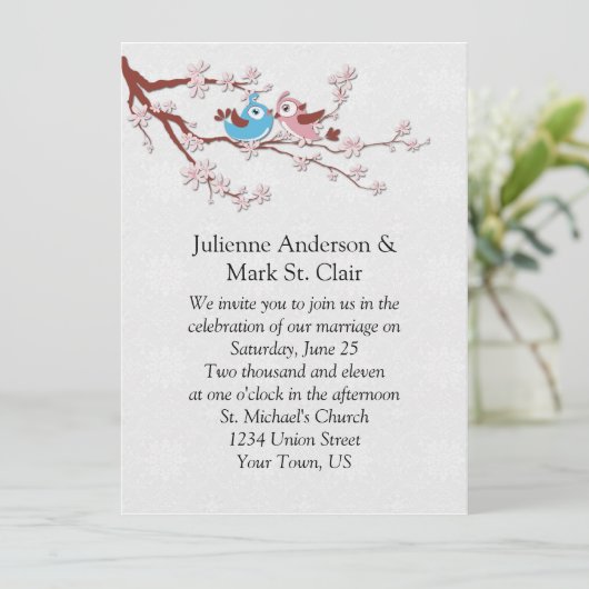 Faire-part de mariage des Inséparables en fleurs d (Debout devant)