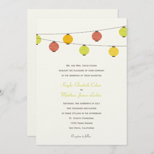 Faire-part de mariage des lanternes accrochées (Devant / Derrière)