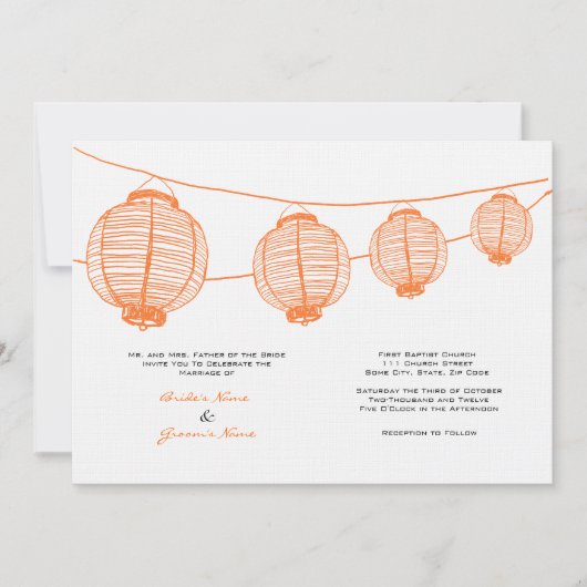 Faire-part de mariage des lanternes orange et blan (Devant)