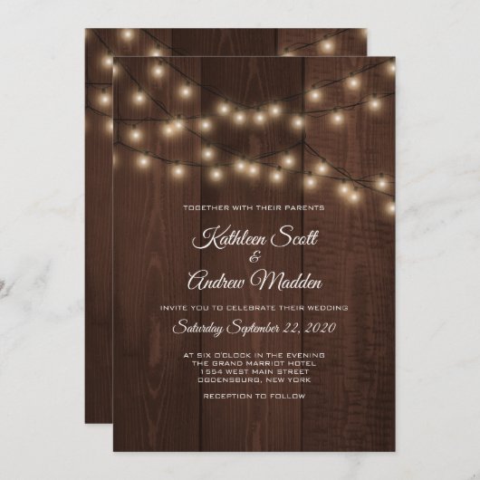 Faire-part de mariage des lumières à cordes rustiq (Devant / Derrière)