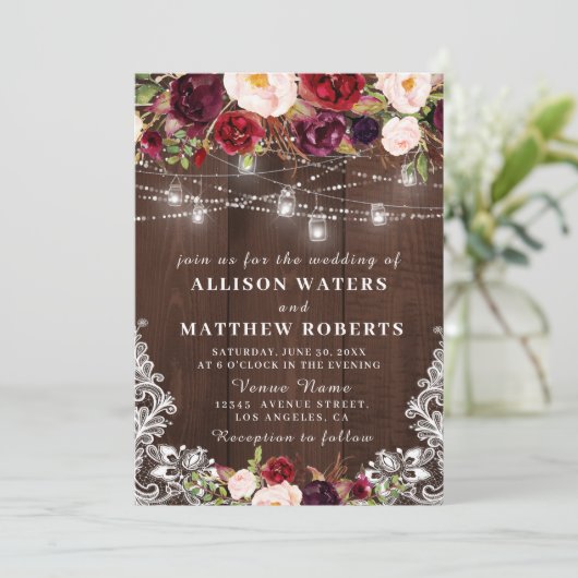 Faire-part de mariage des lumières à cordes rustiq (Debout devant)