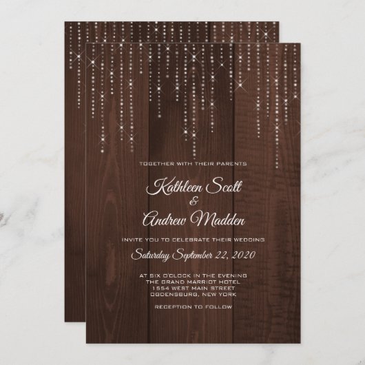 Faire-part de mariage des lumières à cordes rustiq (Devant / Derrière)