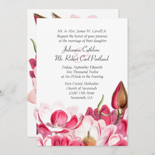 Faire-part de mariage des Magnolias roses du sud (Devant / Derrière)
