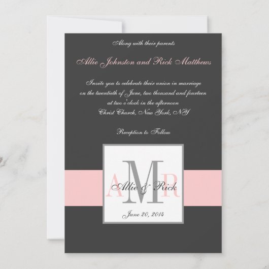 Faire-part de mariage des monogrammes de charbon r (Dos)