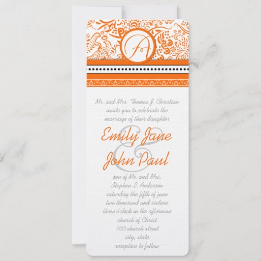 Faire-part de mariage des oiseaux d'amour orange (Dos)