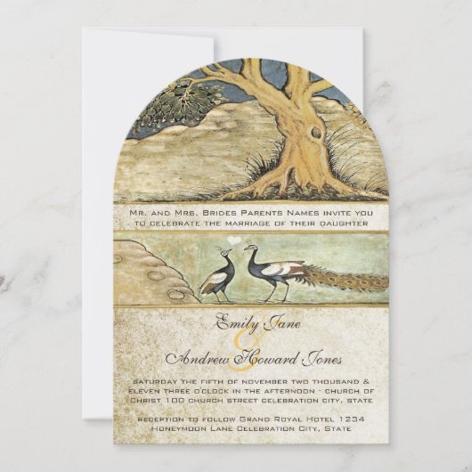 Faire-part de mariage des oiseaux de paon de forêt (Devant)