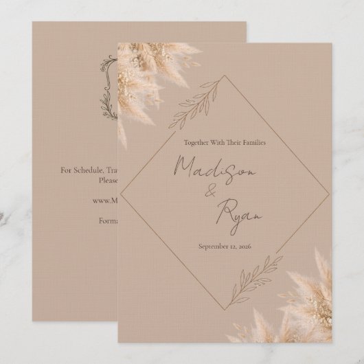 Faire-part de mariage des Pampas qui murmurent (Devant / Derrière)