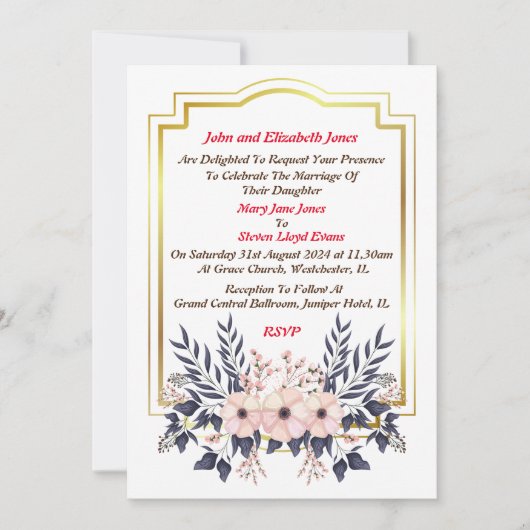 Faire-part de mariage des parents de l'épouse (Devant)