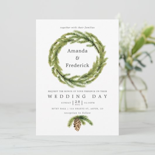 Faire-part de mariage des pins d'hiver (Debout devant)