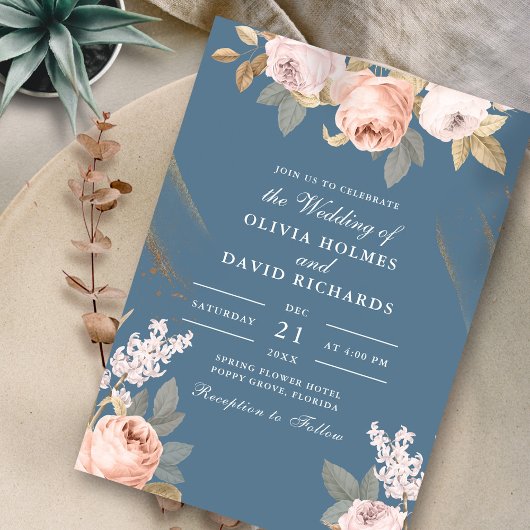 Faire-part de mariage des pivoines bleues élémenta