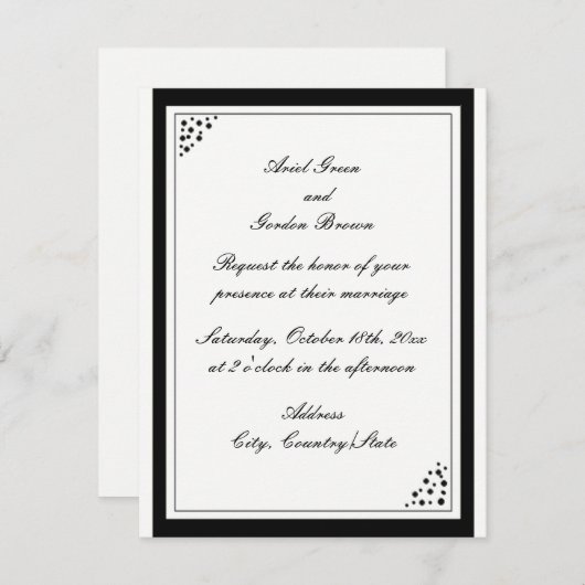 Faire-part de mariage des points de bordure noirs (Devant / Derrière)