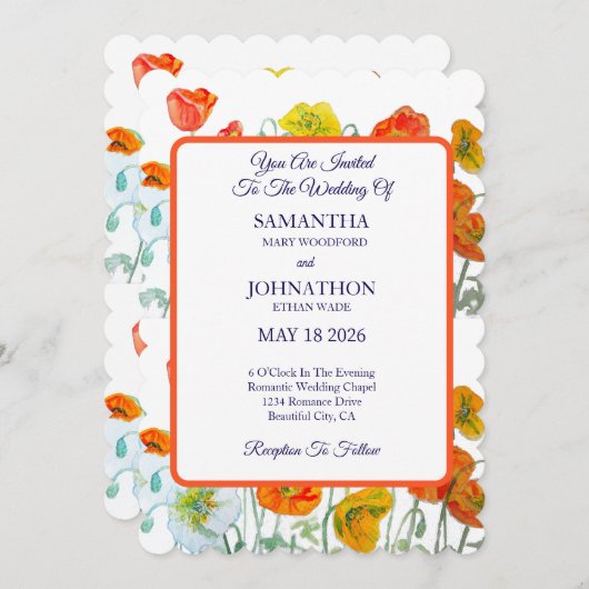 Faire-part de mariage des Poppies de Pavot Rouge O (Devant / Derrière)