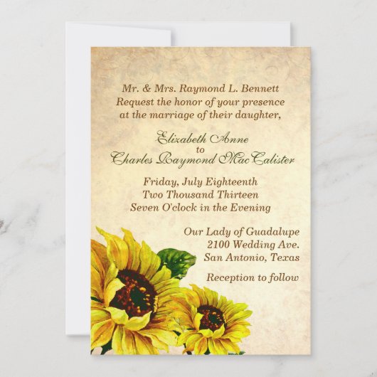 Faire-part de mariage des Tournesols d'apparence a (Devant)