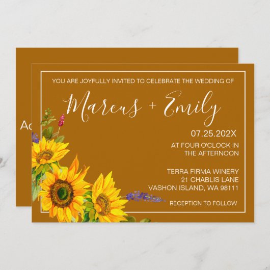 Faire-part de mariage des tournesols d'automne (Devant / Derrière)