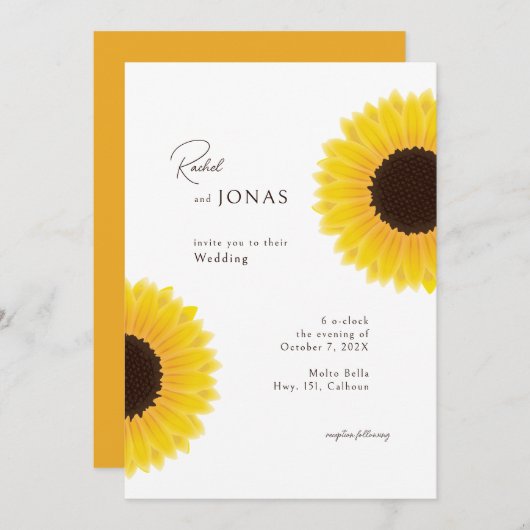 Faire-part de mariage des tournesols élégants (Devant / Derrière)