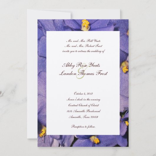 Faire-part de mariage des Violettes Africaines (Devant)