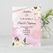 Faire-part de mariage design, rose, fleurs blanche (Debout devant)