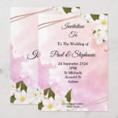Faire-part de mariage design, rose, fleurs blanche (Devant / Derrière)