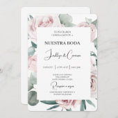 Faire-part de mariage d'Espagne rose et vert Flora (Devant / Derrière)