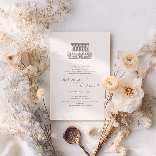 Faire-part de mariage d'esquisse de lieu personnal