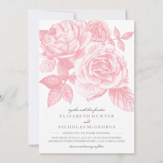 Faire-part de mariage d'esquisse rose en rose (Devant)