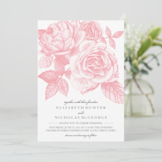 Faire-part de mariage d'esquisse rose en rose (Debout devant)