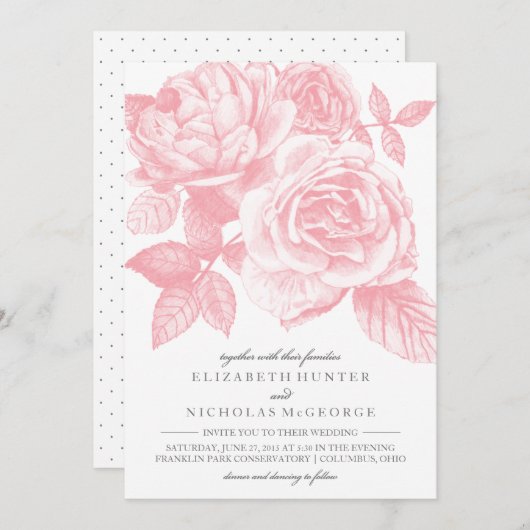 Faire-part de mariage d'esquisse rose en rose (Devant / Derrière)