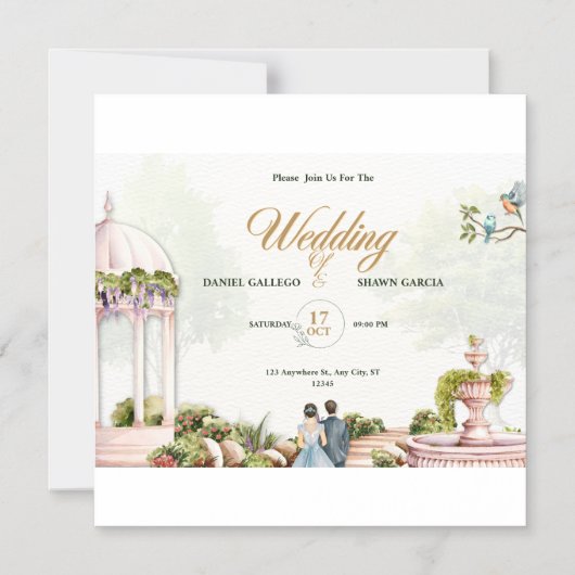 Faire-part de mariage – Dessin à l'aquarelle d'un (Recto)