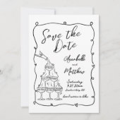 Faire-Part de Mariage Dessiné à la Main "Save the (Devant)