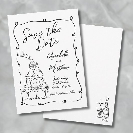 Faire-Part de Mariage Dessiné à la Main "Save the