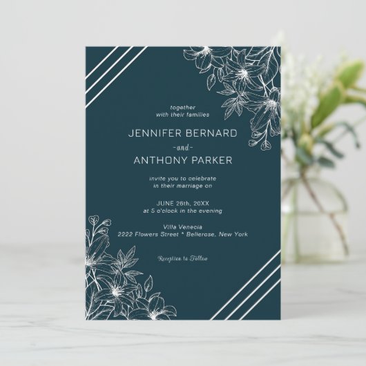 Faire-part de mariage dessuré à la main aux lys bl (Debout devant)