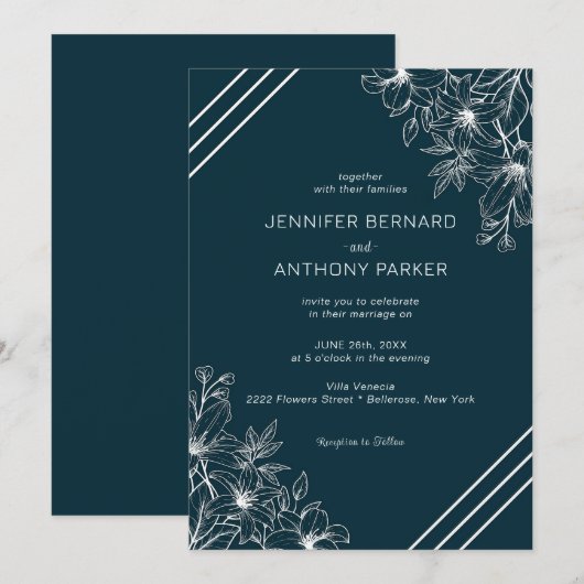 Faire-part de mariage dessuré à la main avec lis b (Devant / Derrière)