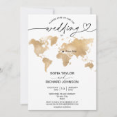 Faire-part de mariage Destination Or Carte du mond (Devant)