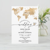 Faire-part de mariage Destination Or Carte du mond (Debout devant)