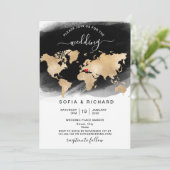 Faire-part de mariage Destination Or Carte du mond (Debout devant)