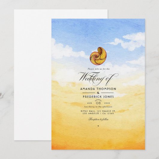 Faire-part de mariage d'été à la plage aquarelle (Devant / Derrière)