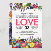 Faire-part de mariage d'été aux fleurs colorées (Devant / Derrière)