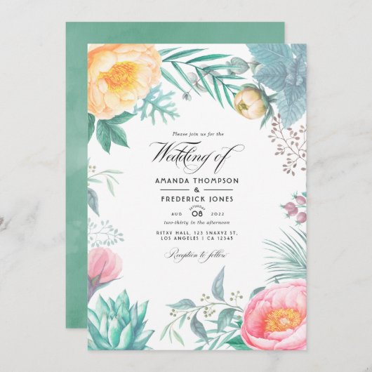 Faire-part de mariage d'été de la Monnaie Tropical (Devant / Derrière)