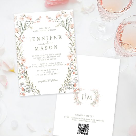 Faire-part de mariage d'été Fleur sauvage neutre