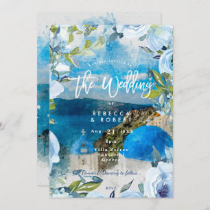 faire-part de mariage d'été fleuri de Santorin Grè