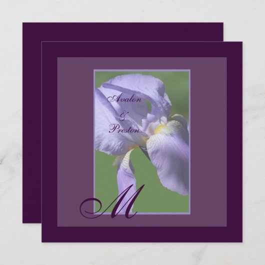 Faire-part de mariage d'été Monogramme Purple Iris (Devant / Derrière)