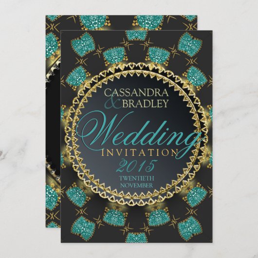 Faire-part de mariage d'étincelle en or noir turqu (Devant / Derrière)
