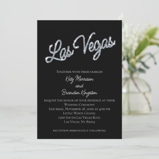 Faire-part de mariage d'étincelles Silver Las Vega (Debout devant)