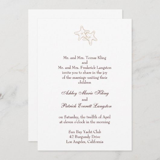 faire-part de mariage d'étoiles de mer (Devant / Derrière)