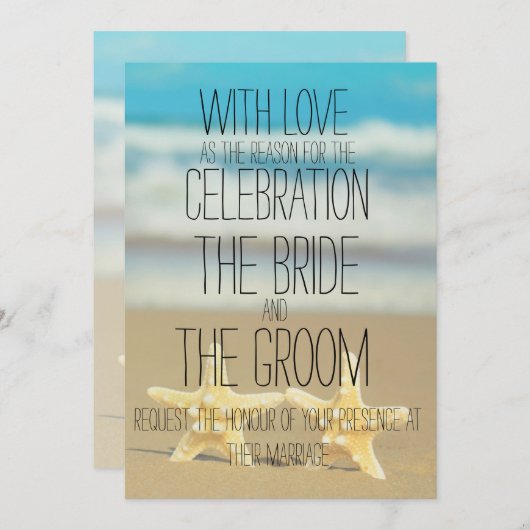 faire-part de mariage d'étoiles de mer de plage (Devant / Derrière)
