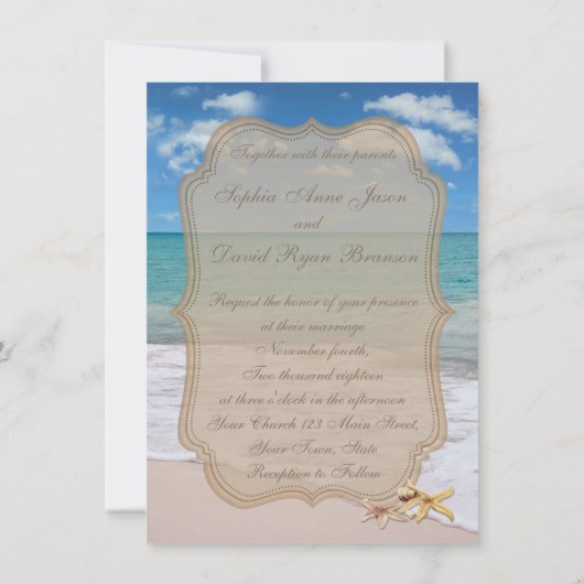 Faire-part de mariage d'étoiles de plage romantiqu (Dos)