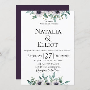 Faire-part de mariage d'eucalyptus d'anémone